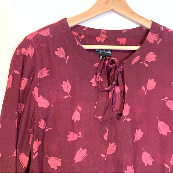 Long Tall Sally Size Red Floral Long Sleeve Blouse Size 14 - Picture 9 of 13